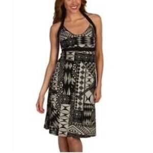 Patagonia Iliana Halter Dress Sz XS Built in Bra Organic Cotton Geometric Black